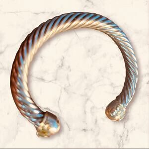 Cable Bracelet, Preowned, Goldtone and Silvertone 7 mm with Square and round CZs